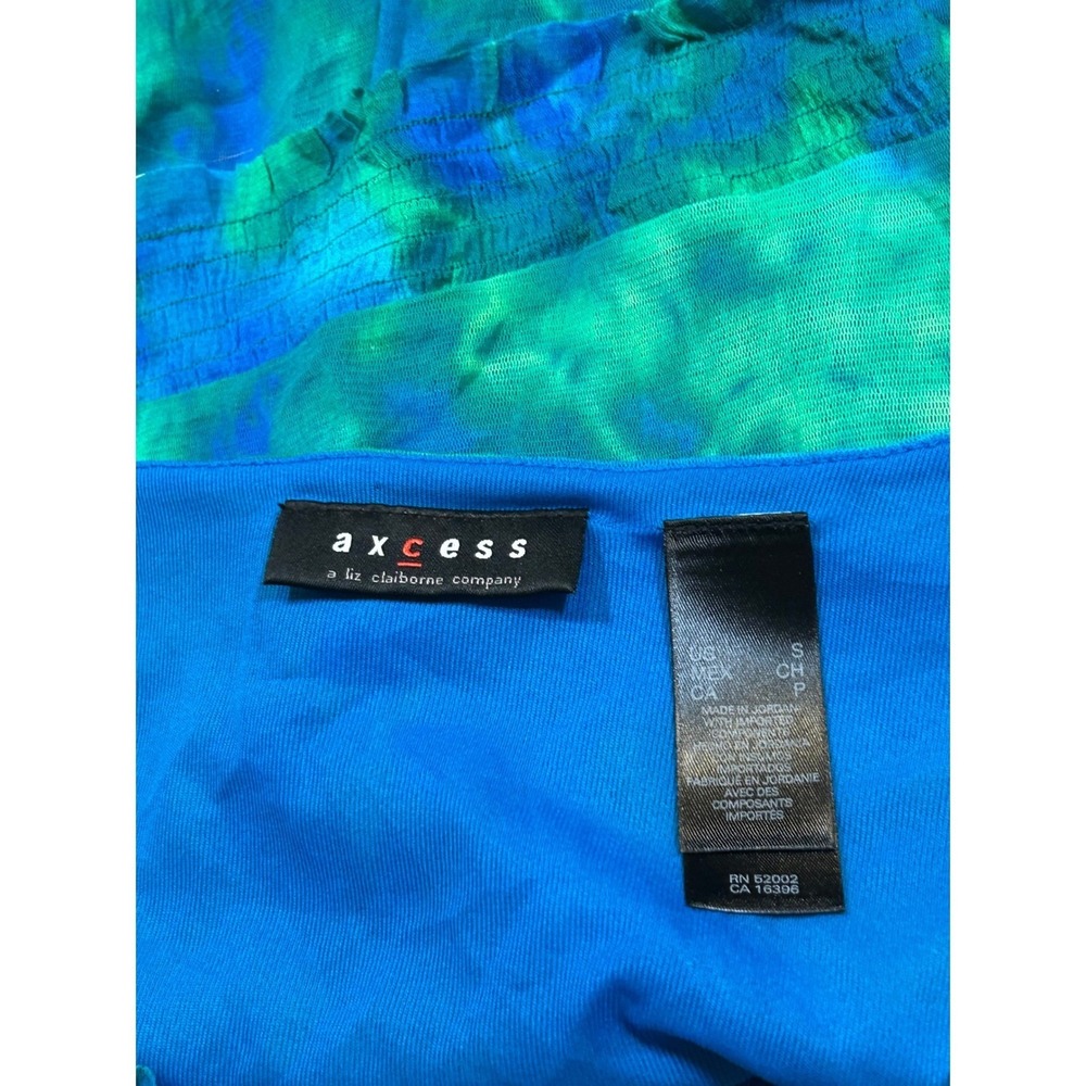 Y2K Liz Claiborne Tie Dye V Neck Ruffled Babydoll Top Blue Green Size S - Picture 4 of 7